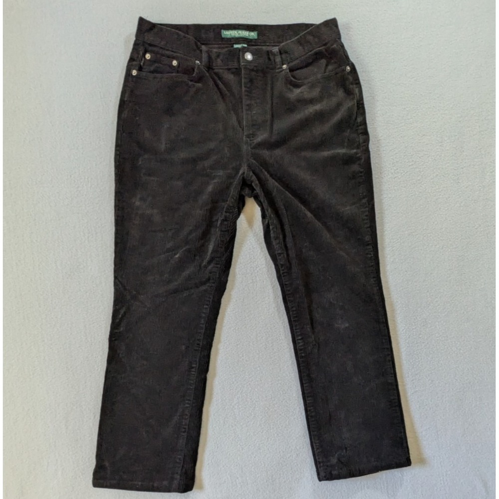 Lauren Jeans Co Corduroy Pants Womens 14P Black Stretch Classic Straight Leg - Picture 1 of 9